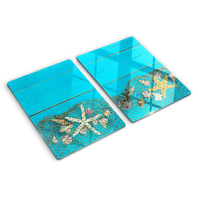 Schneidebrett mit Muschel- und Seesternmotiv in Netzoptik