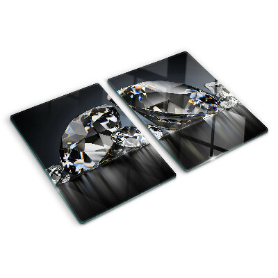 Schneidebrett Glas mit Diamanten auf schwarzem Hintergrund