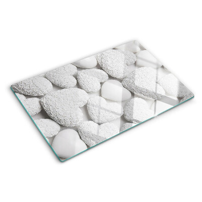 Schneidebrett Glas mit weißem Herzmotiv