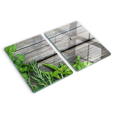 Glas schneidebrett Grüne Kräuter auf Holzgrund
