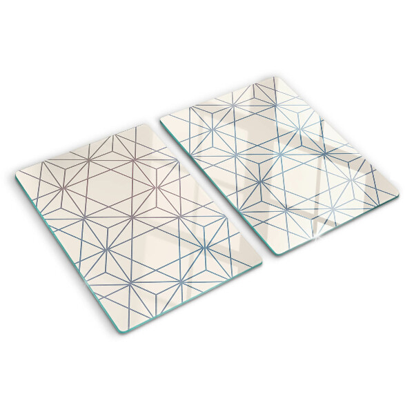 Glas-Schneidebrett mit geometrischem Muster aus Dreiecken und Linien