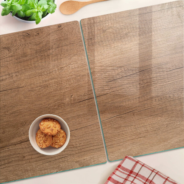 Glas-Schneidebrett mit Holzoptik und Fensterspiegelung