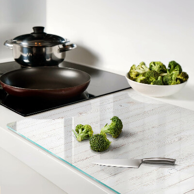 Schneidebrett aus Glas mit weißer Holzoptik