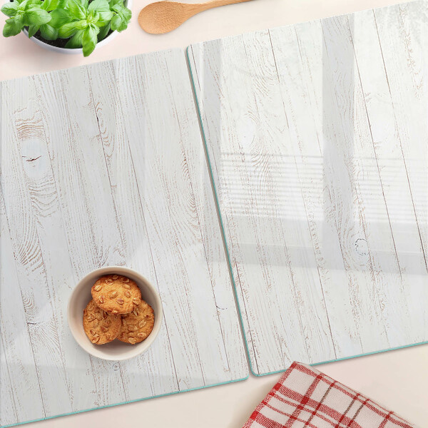 Schneidebrett aus Glas mit weißer Holzoptik