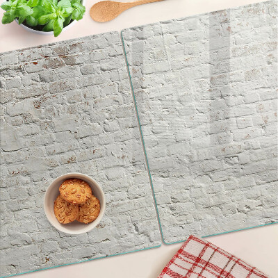 Schneidebrett Glas mit Motiv einer Backsteinwand im Loft-Stil