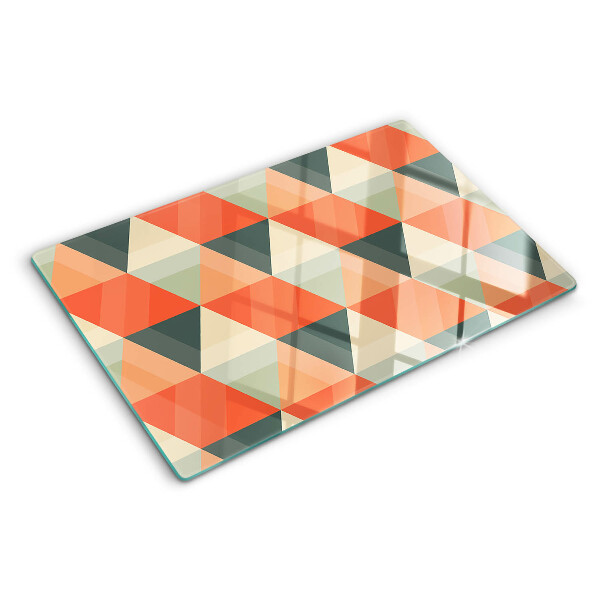 Schneidebrett Glas mit Dreiecken in Orangetönen