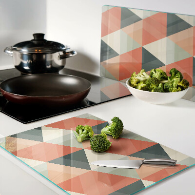 Schneidebrett Glas mit Dreiecken in Orangetönen