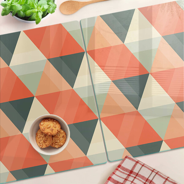 Schneidebrett Glas mit Dreiecken in Orangetönen