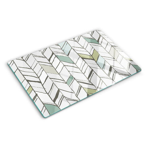 Schneidebrett Glas mit blattartigen Mustern in Grüntönen