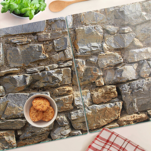 Glas-Schneidebrett mit Motiv einer Steinmauer