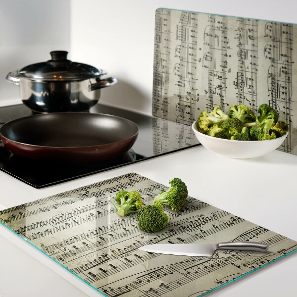 Glas-Schneidebrett mit Motiv musikalischer Notation