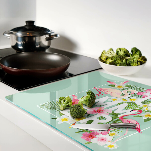 Schneidebrett mit Sommerblumen- und Flamingo-Motiv