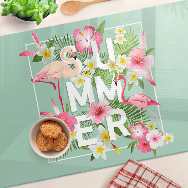 Schneidebrett mit Sommerblumen- und Flamingo-Motiv