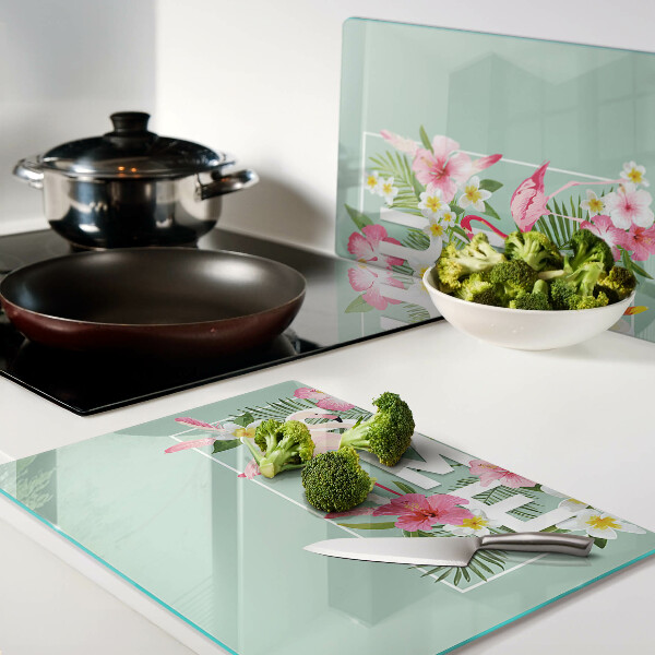 Schneidebrett mit Sommerblumen- und Flamingo-Motiv