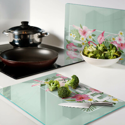 Schneidebrett mit Sommerblumen- und Flamingo-Motiv