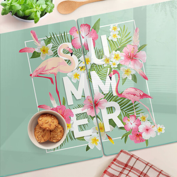 Schneidebrett mit Sommerblumen- und Flamingo-Motiv
