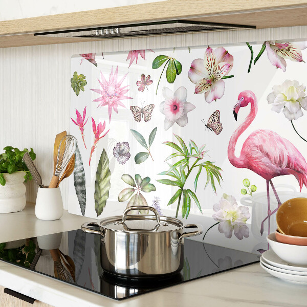 Glas-Schneidebrett mit tropischen Blumen- und Vogelmotiven