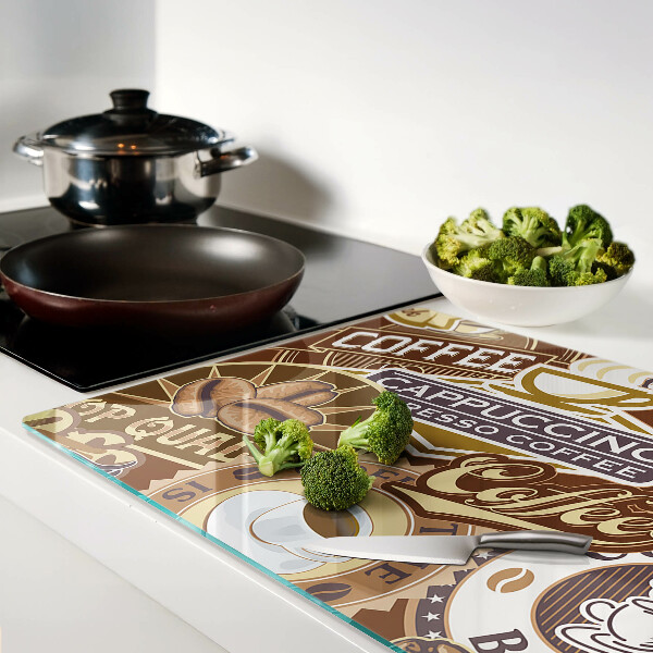 Schneidebrett glas Kaffee und Espresso