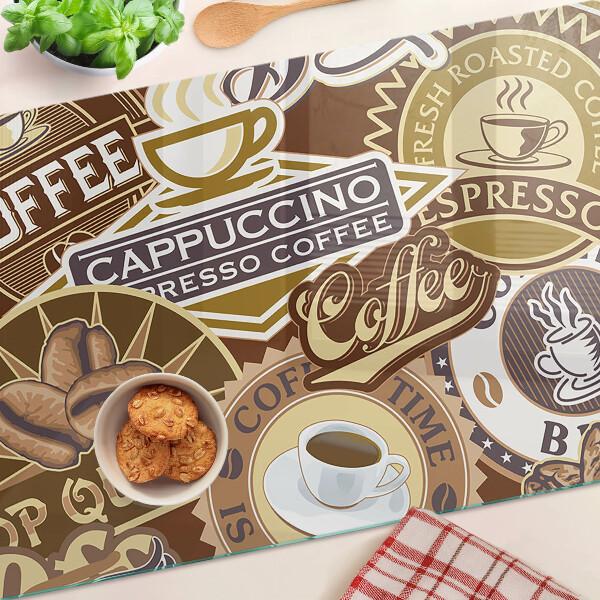 Schneidebrett glas Kaffee und Espresso