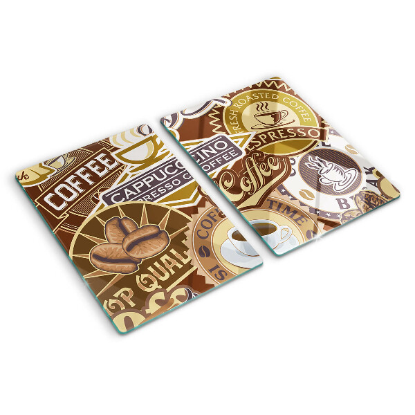 Schneidebrett Glas mit Kaffee- und Espresso-Motiv