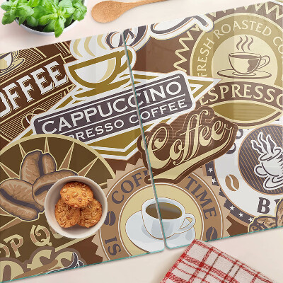 Schneidebrett Glas mit Kaffee- und Espresso-Motiv