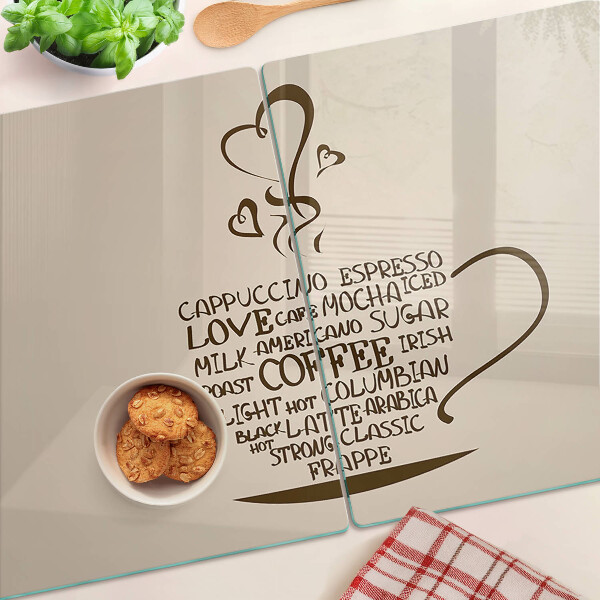 Glas-Schneidebrett mit Kaffee- und Herzmotiv