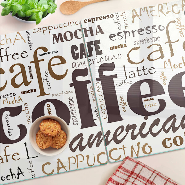 Schneidebrett Kaffee und Kaffeegetränke