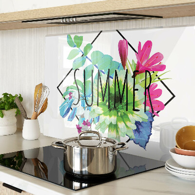 Schneidebrett Glas mit Motiv Sommerblumen und dem Schriftzug „SOMMER“