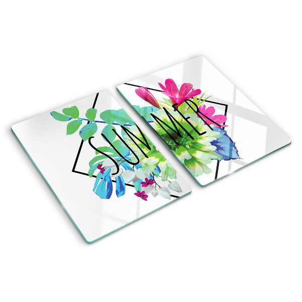 Schneidebrett glas Sommerblumen mit dem Wort 