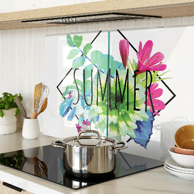 Schneidebrett Glas mit Motiv Sommerblumen und dem Schriftzug „SOMMER“