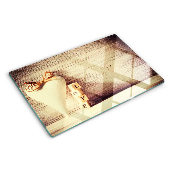 Glas-Schneidebrett mit Motiv „Liebe und Herz“