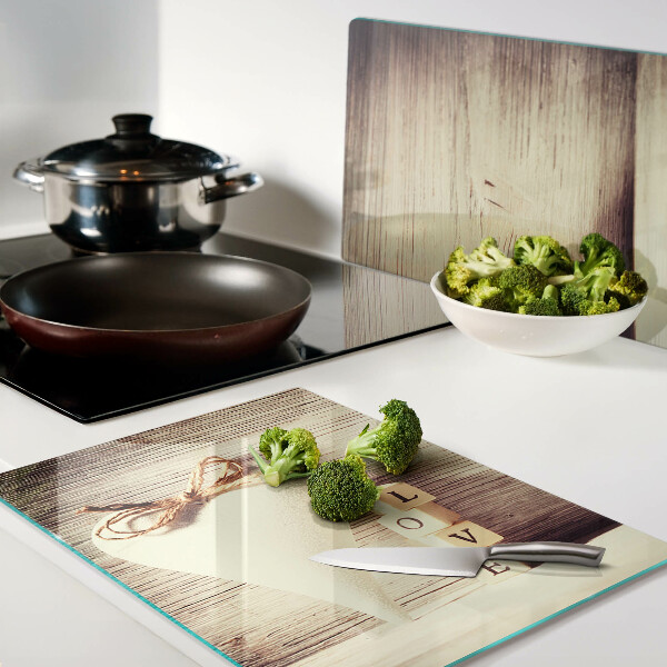 Glas-Schneidebrett mit Motiv „Liebe und Herz“