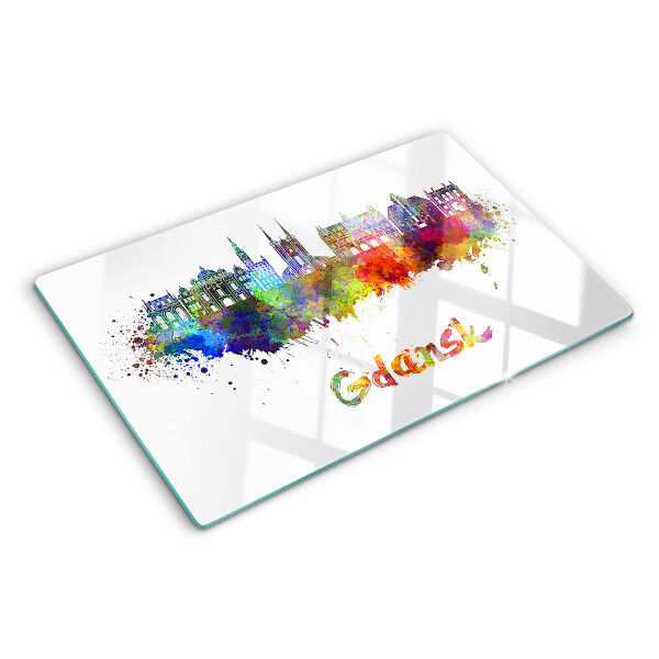 Schneidebrett mit Danzig-Motiv in Aquarellfarben