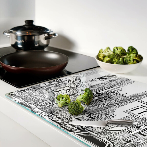 Schneidebrett mit New-York-Motiv im Comic‑Stil