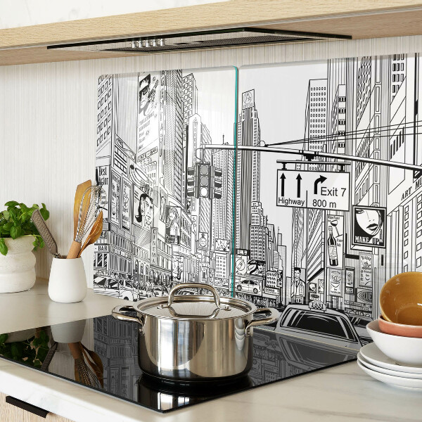 Schneidebrett mit New-York-Motiv im Comic‑Stil