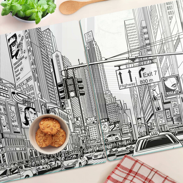 Schneidebrett mit New-York-Motiv im Comic‑Stil