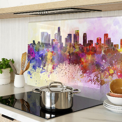 Schneidebrett Glas mit Aquarell-Stadtsilhouette als Landschaftsmotiv