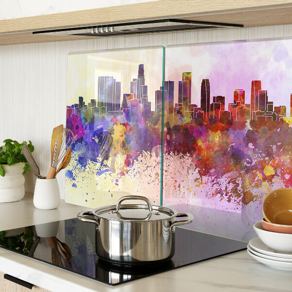 Schneidebrett Glas mit Aquarell-Stadtsilhouette als Landschaftsmotiv