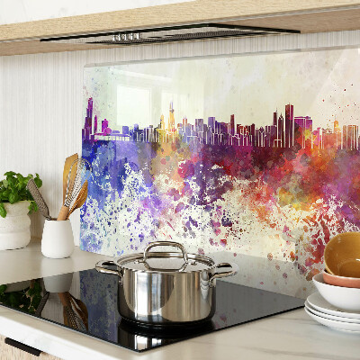 Glas Schneidebrett mit einem Panorama der Stadt in farbenfrohen Flecken