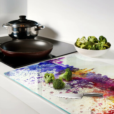 Glas Schneidebrett mit einem Panorama der Stadt in farbenfrohen Flecken