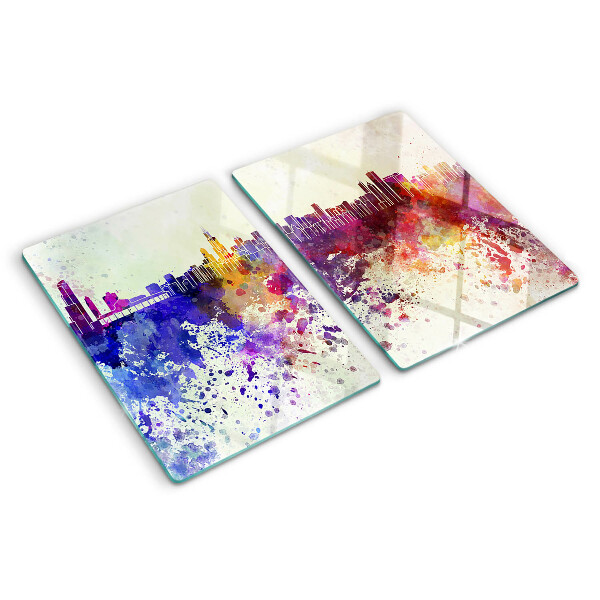 Glas schneidebrett Panorama der Stadt in farbenfrohen Flecken