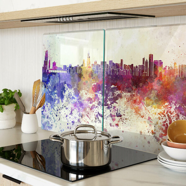Glas schneidebrett Panorama der Stadt in farbenfrohen Flecken