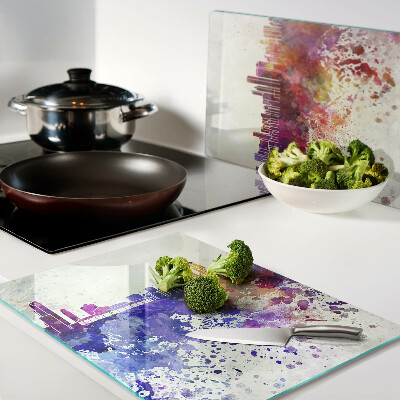 Glas schneidebrett Panorama der Stadt in farbenfrohen Flecken