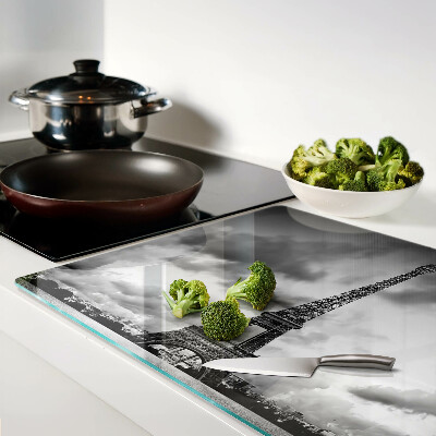 Schneidebrett Glas mit Schwarzweiß-Motiv des Eiffelturms