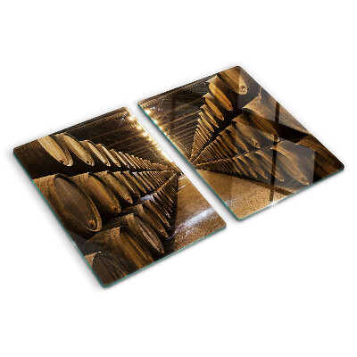 Glas Schneidebrett mit Motiv einer Innenansicht eines Weinguts mit Fässern