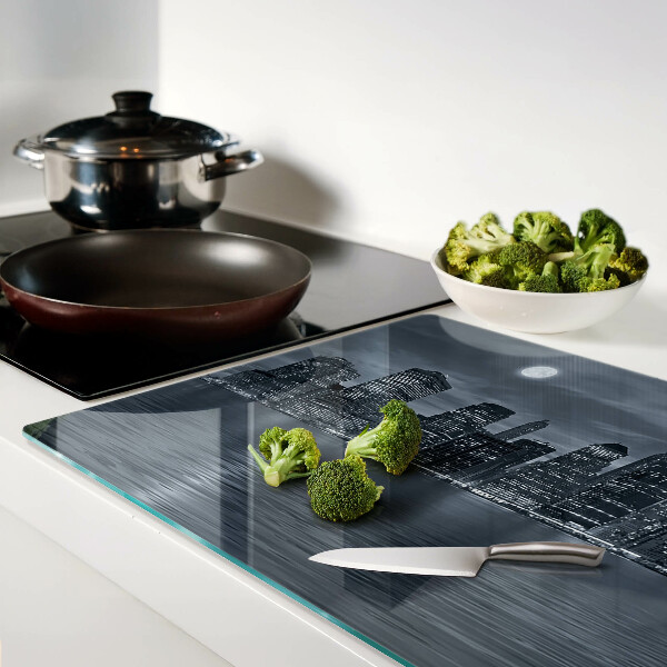 Schneidebrett Glas mit Motiv einer nächtlichen Stadtansicht