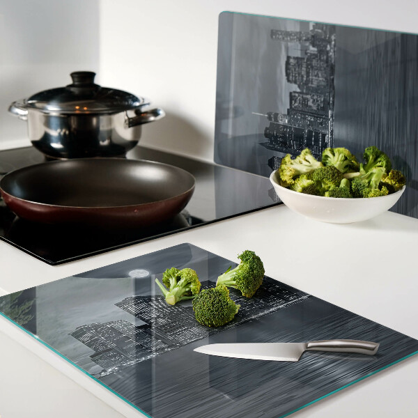 Schneidebrett Glas mit Motiv einer nächtlichen Stadtansicht