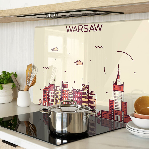 Schneidebrett Glas mit Motiv der Warschauer Mietshäuser und des Kulturpalastes