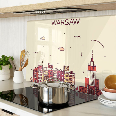 Schneidebrett Glas mit Motiv der Warschauer Mietshäuser und des Kulturpalastes