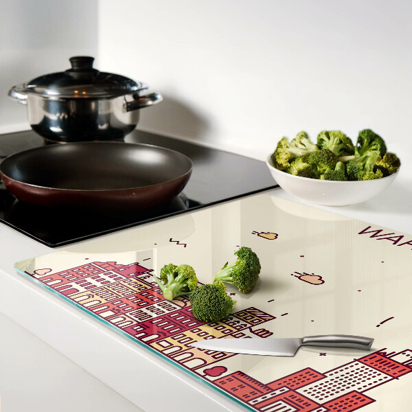 Schneidebrett Glas mit Motiv der Warschauer Mietshäuser und des Kulturpalastes